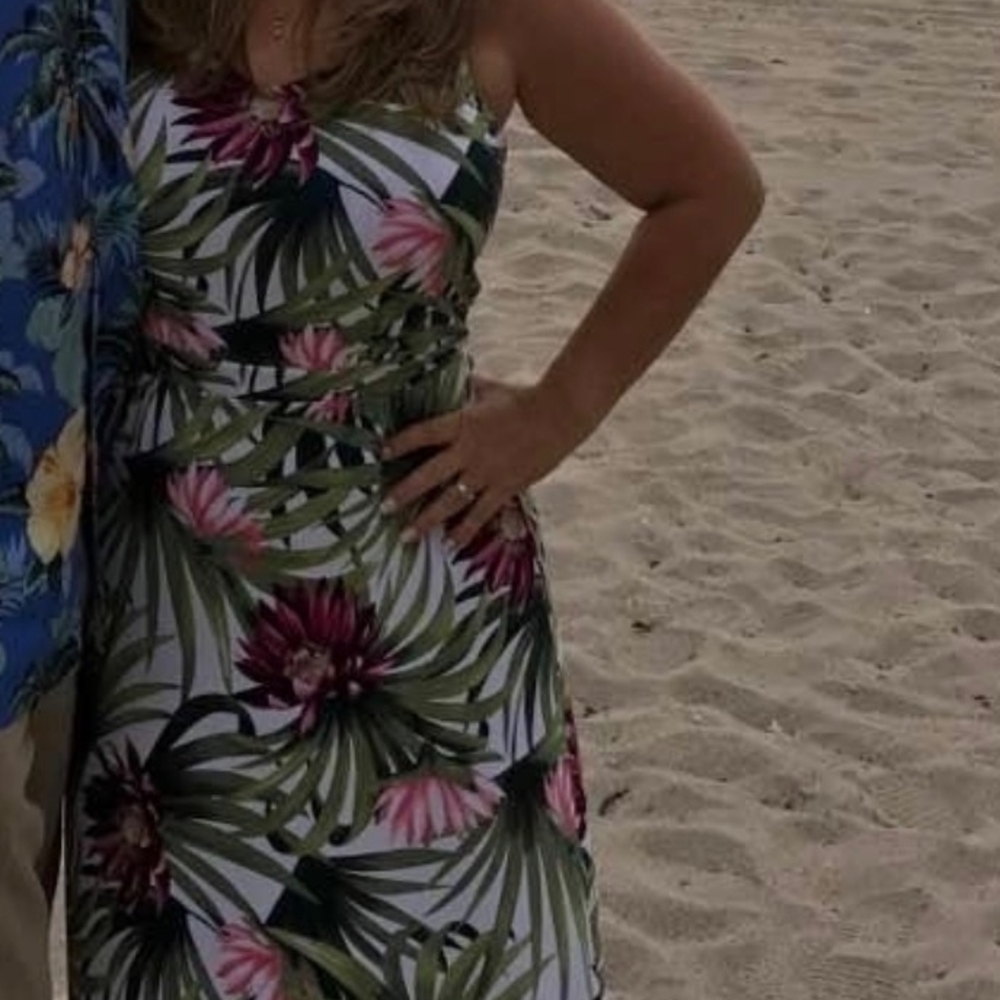 Tommy Bahama White Maxi Dress with Green and Pink Floral Print